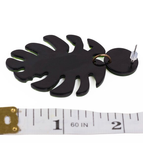 Monstera Leaf Earrings Pearlescent Green Acrylic NWOT - Picture 4 of 5